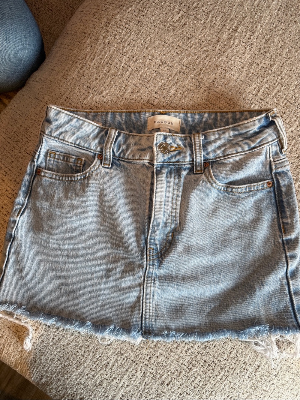 PacSun Light Blue Denim Frayed Mini Skirt